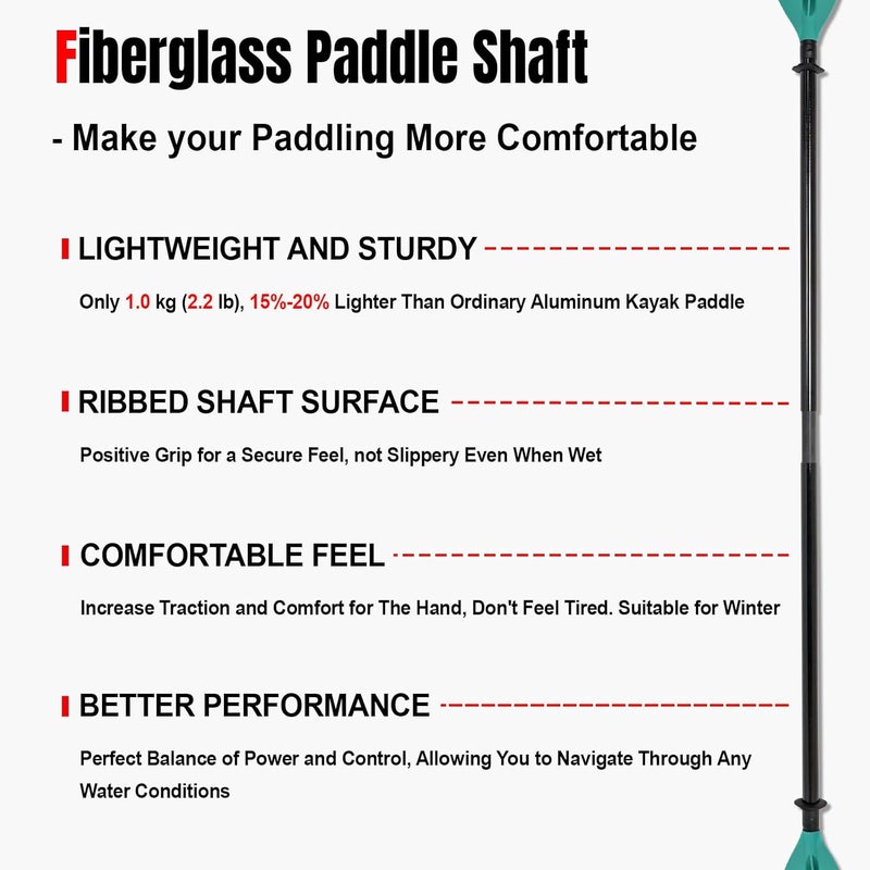 WONITAGO Kayak Paddles with Fiberglass Shaft and Reinforced PP Blade, Floating Adjustable Kayaking Oars, 3 Piece, 220-240 cm/86-94 Inches, 240-260 cm/94-102 Inches - Image 3